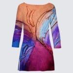 Colorful artistic dress with unique design.
