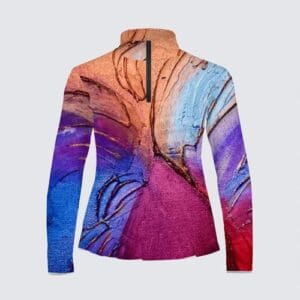 Colorful abstract design on a jacket.