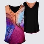 Colorful sleeveless tops with abstract design.