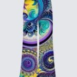 Colorful patterned wide-leg pants design.