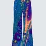 Colorful psychedelic patterned flared pants.
