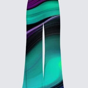 Colorful abstract patterned wide-leg pants.