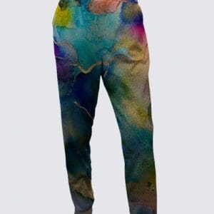 Colorful abstract design on stylish sweatpants.