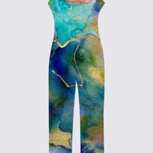 Colorful abstract patterned jumpsuit design.