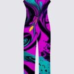 Colorful abstract patterned jumpsuit design.
