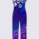 Colorful abstract jumpsuit design on display.