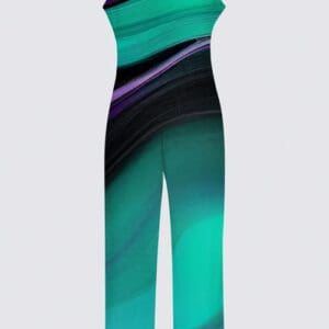 Colorful abstract patterned jumpsuit design.
