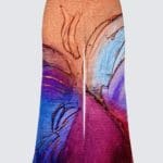 Colorful artistic long skirt with butterfly design.
