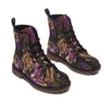 Stylish boots with abstract purple design.