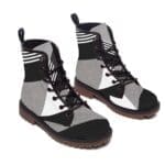 Stylish black and white patterned boots.