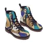 Stylish boots with colorful abstract design.