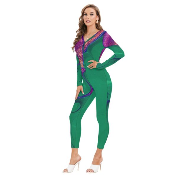 Green abstract print jumpsuit.