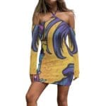 Colorful dress with artistic print and design.