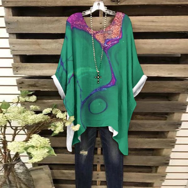 Green abstract print women's blouse.