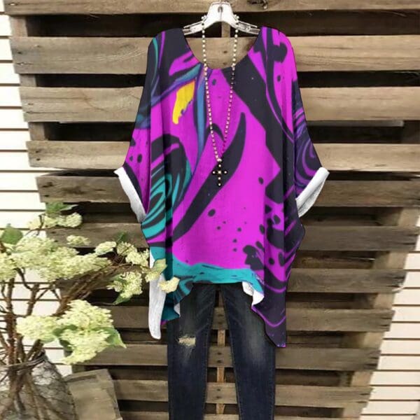 Purple abstract print women's blouse.