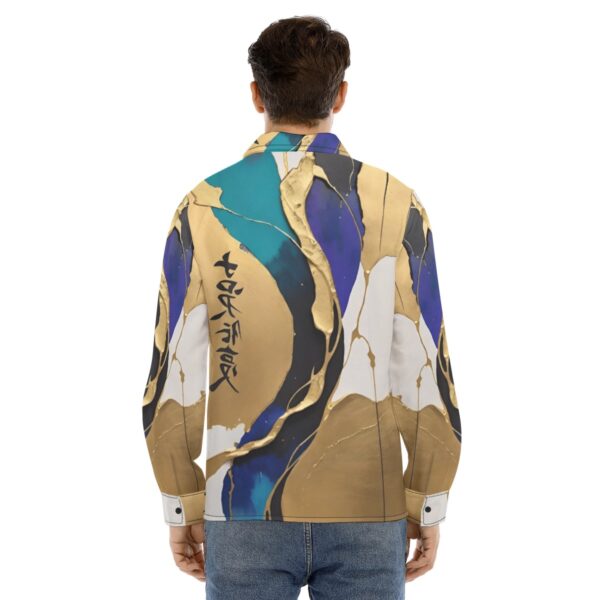 Man's gold abstract art long sleeve shirt.