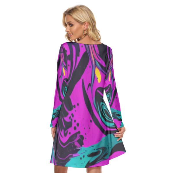 Purple abstract print long sleeve dress.