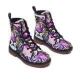Colorful leopard print lace-up ankle boots.