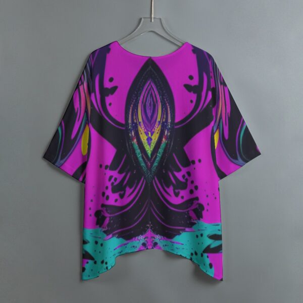 Purple abstract print short sleeve top.