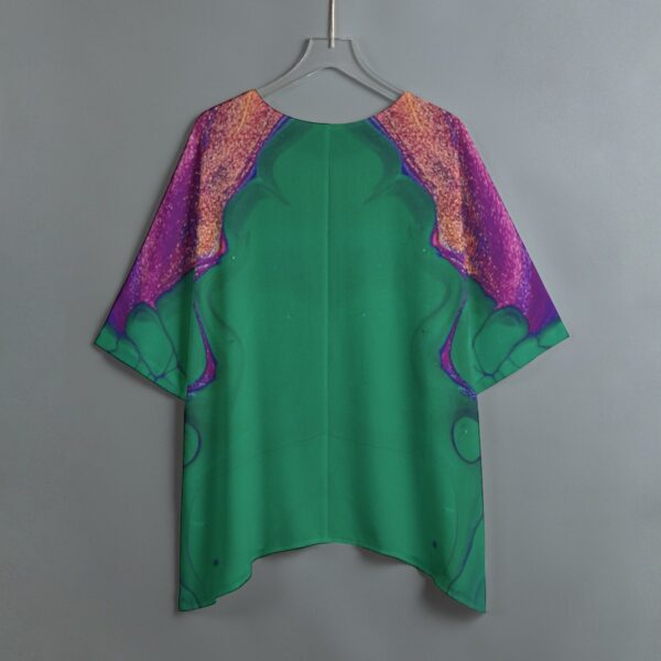 Green short-sleeved blouse with abstract print.