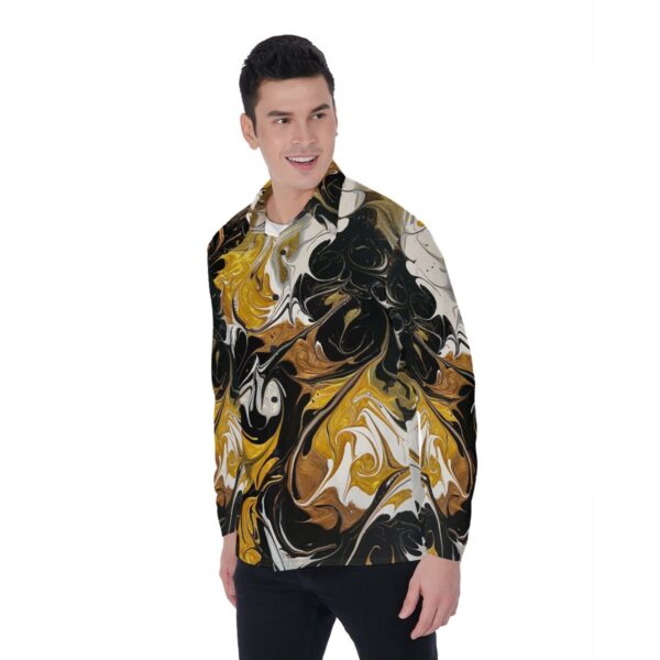 Man in gold and black marble shirt