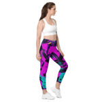 Woman in colorful athletic wear and sneakers.