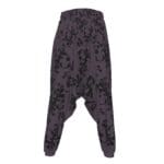 Patterned harem pants in dark purple color.