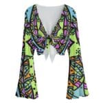 Colorful mandala bell-sleeve crop top.