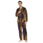 Man in patterned long-sleeved pajamas.