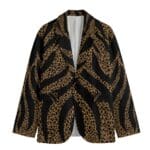 Leopard print blazer, buttoned front.