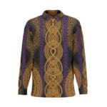 Long-sleeve button-up shirt, abstract print.