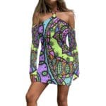 Colorful mandala print halter mini dress.