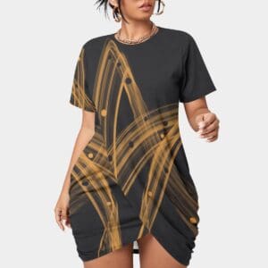 Abstract gold and black mini dress.