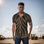 Man wearing a leopard print shirt.