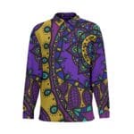 Purple and gold mandala button-up shirt.