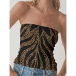 Brown and black animal print tube top.