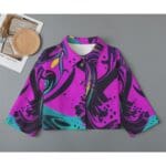 Purple abstract print cropped shirt.