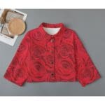 Red rose print collared shirt.