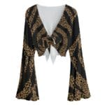 Leopard print bell sleeve crop top.