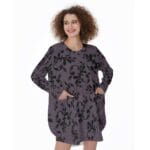 Purple floral long-sleeve tunic dress.