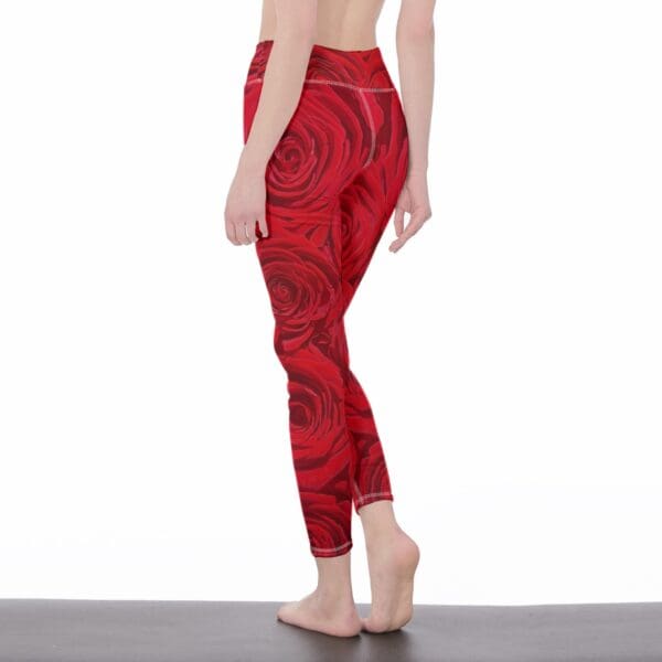 Women’s High-Waisted Yoga Pants Sizes XS-5XL in Roses Are Red - Image 3