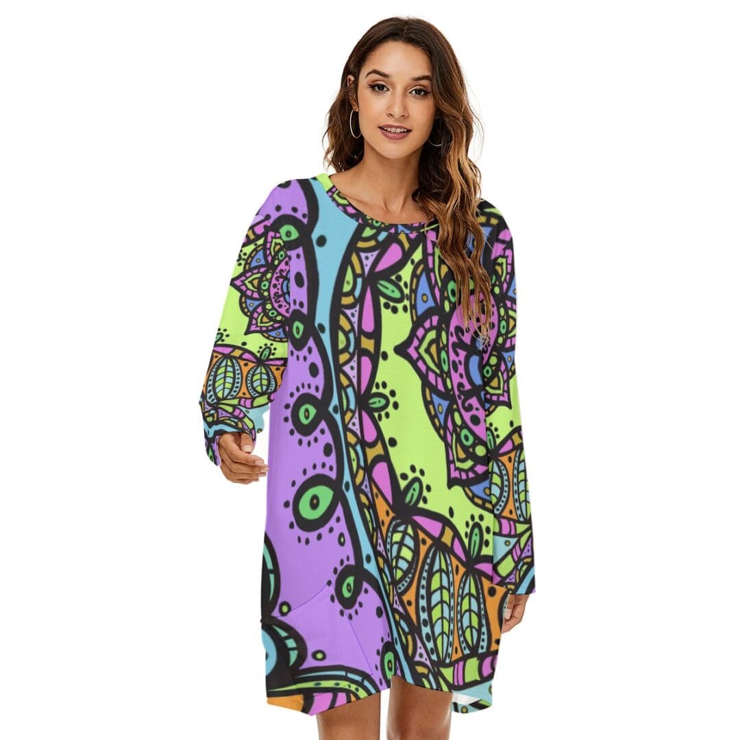 Colorful mandala print long sleeve dress.