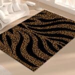Leopard print rug in modern living room.