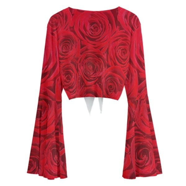 Red rose bell sleeve crop top.
