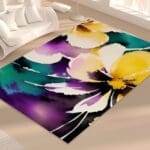 Colorful floral rug in a bright room.