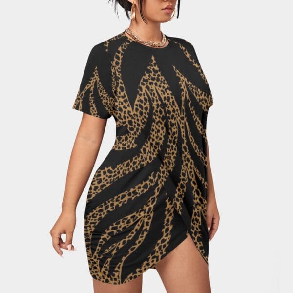 Black and tan animal print mini dress.