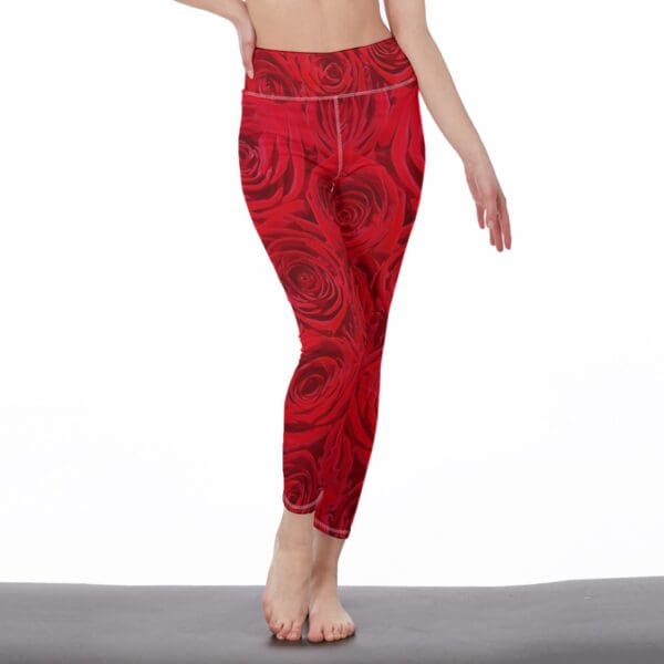 Women’s High-Waisted Yoga Pants Sizes XS-5XL in Roses Are Red