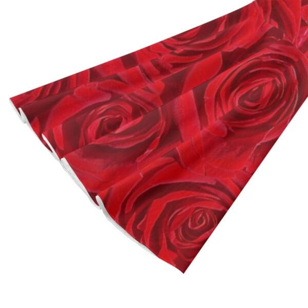 Red roses fabric, pleated design.