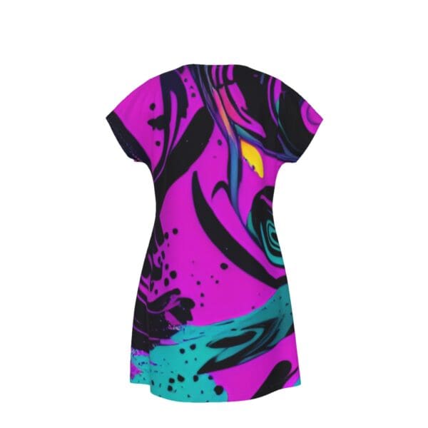 Purple abstract print mini dress.