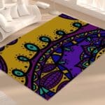 Colorful patterned rug in modern living room.